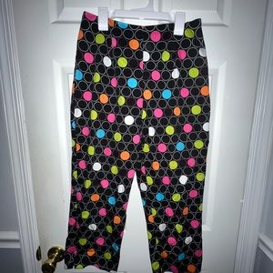 black and colorful polka dot pants